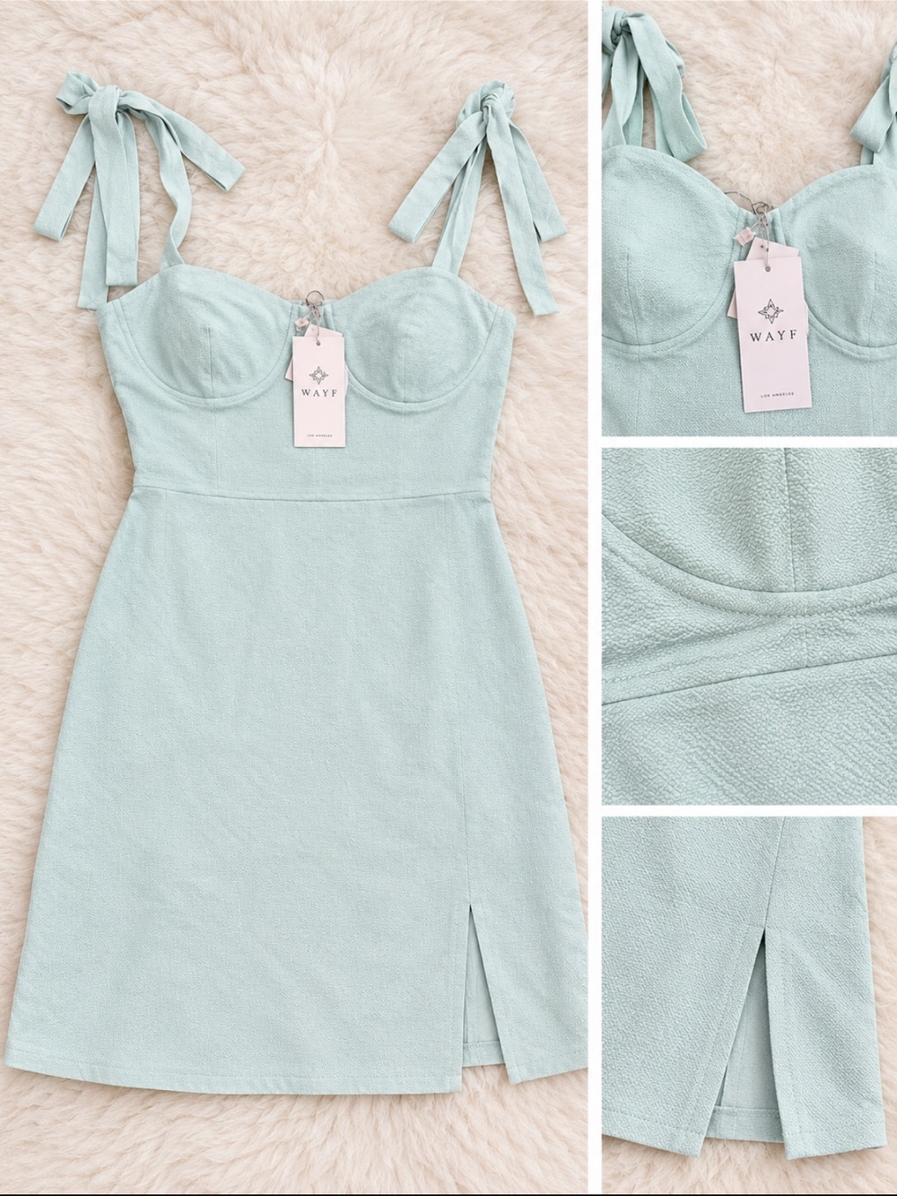 Wayf Mint Tie-Shoulder Mini Dress